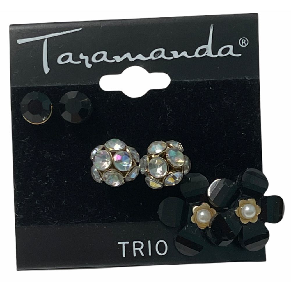 Taramanda Trio Earring Set CZ Ball Studs Flowers‎